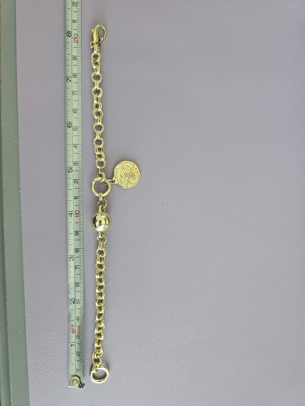 Gold Tone Chain Charm Bracelet with Hanging Coin, Like New! - Picture 6 of 8